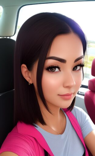 Cute Black hair girl in car