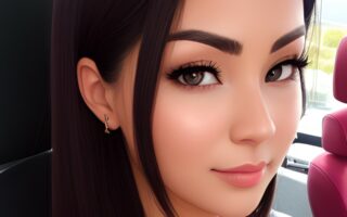 Cute Black hair girl in car
