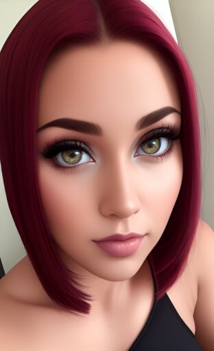 A stunning redhead with brown eyes exuding confidence and charm. Her stylish outfit accentuates her elegance, while her smile and gaze captivate attention.