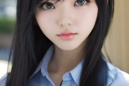 AI girl with black hair wallpaper