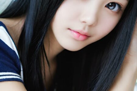 AI girl with black hair wallpaper