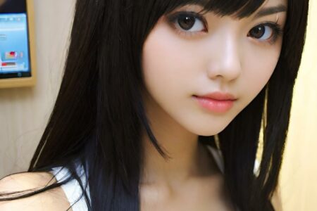 AI girl with black hair wallpaper