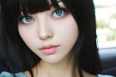 AI girl with black hair wallpaper
