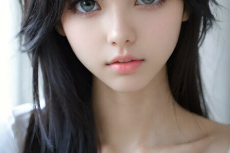 AI girl with black hair wallpaper