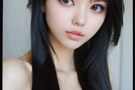 AI girl with black hair wallpaper