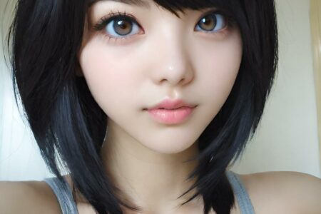 AI girl with black hair wallpaper