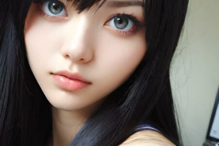 AI girl with black hair wallpaper