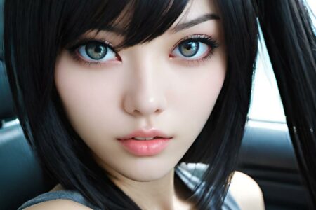 AI girl with black hair wallpaper