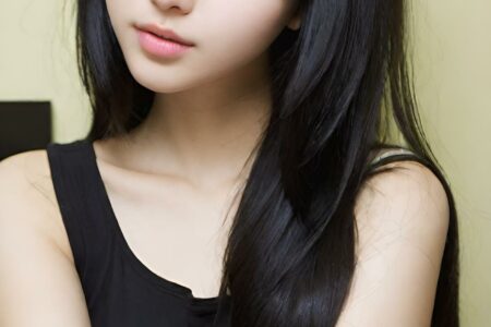 AI girl with black hair wallpaper