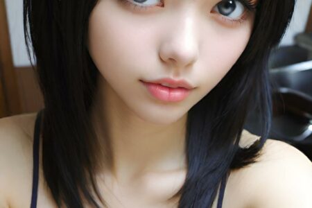 AI girl with black hair wallpaper