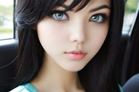 AI girl with black hair wallpaper