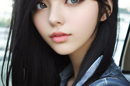 AI girl with black hair wallpaper