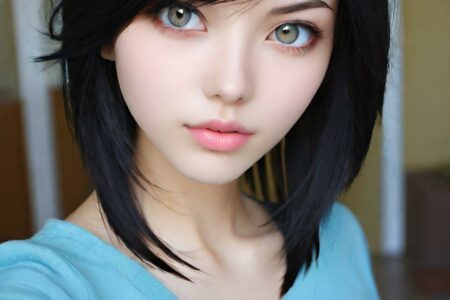 AI girl with black hair wallpaper