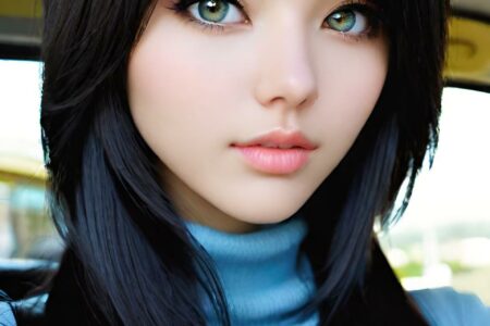 AI girl with black hair wallpaper