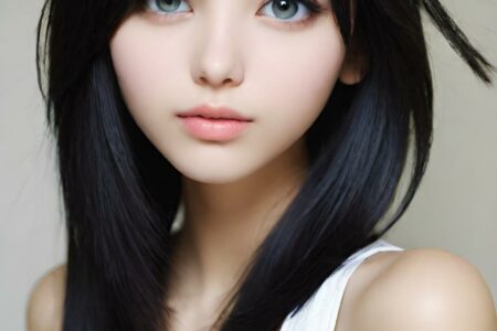 AI girl with black hair wallpaper