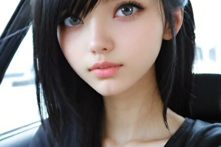 AI girl with black hair wallpaper