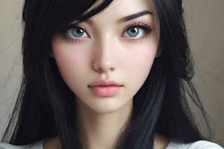 AI girl with black hair wallpaper