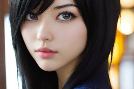 AI girl with black hair wallpaper