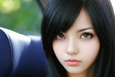 AI girl with black hair wallpaper