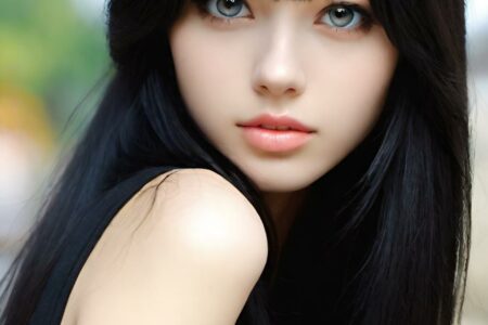 AI girl with black hair wallpaper