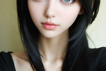 AI girl with black hair wallpaper