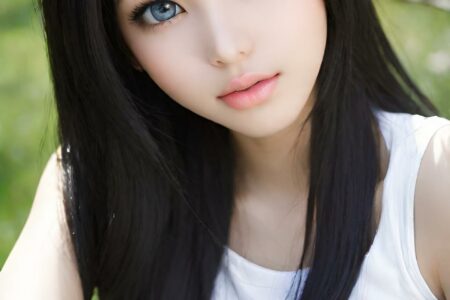 AI girl with black hair wallpaper