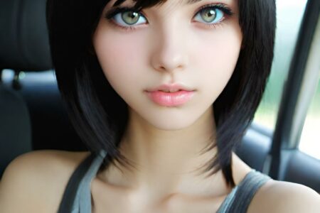 AI girl with black hair wallpaper