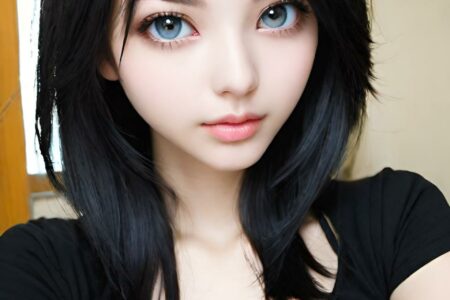AI girl with black hair wallpaper