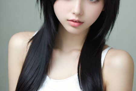 AI girl with black hair wallpaper
