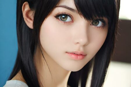 AI girl with black hair wallpaper