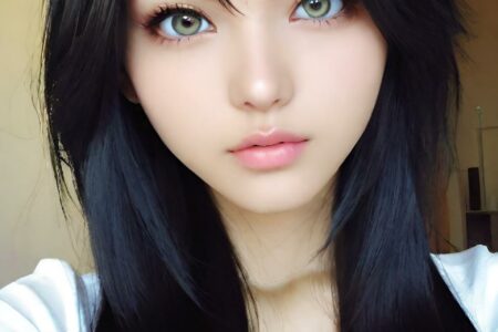 AI girl with black hair wallpaper