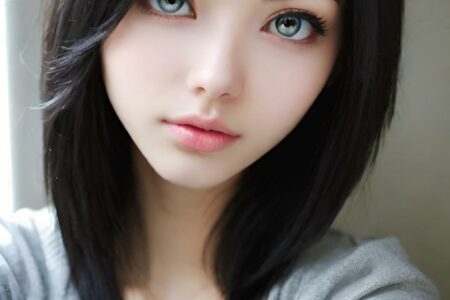 AI girl with black hair wallpaper
