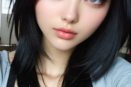 AI girl with black hair wallpaper