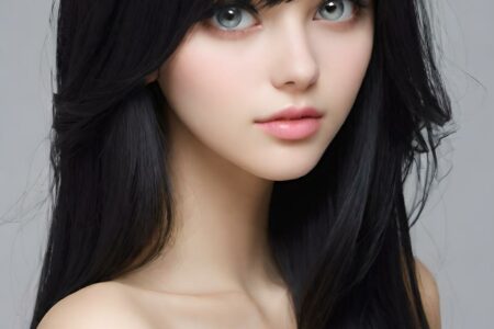 AI girl with black hair wallpaper