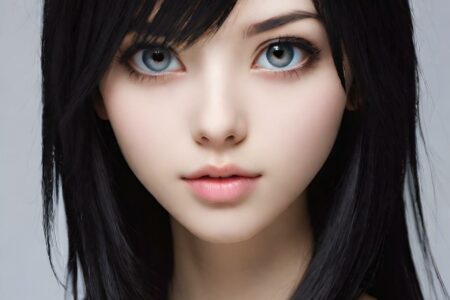 AI girl with black hair wallpaper