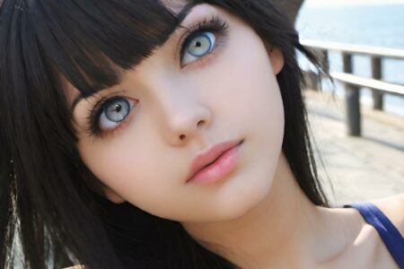 AI girl with black hair wallpaper