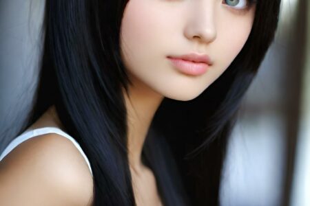 AI girl with black hair wallpaper