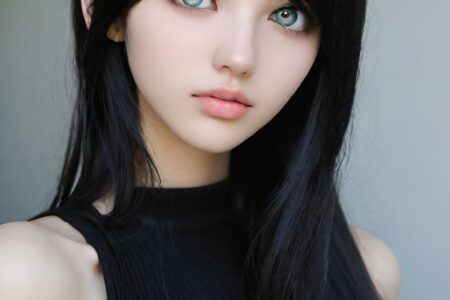 AI girl with black hair wallpaper