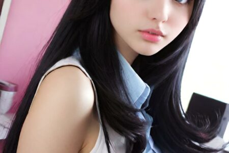 AI girl with black hair wallpaper