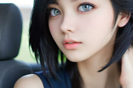 AI girl with black hair wallpaper