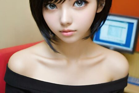 AI girl with black hair wallpaper