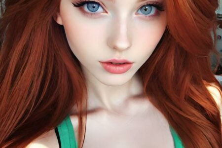 AI girl with red hair wallpaper