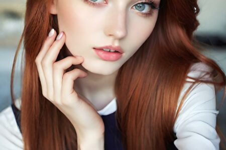AI girl with red hair wallpaper