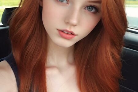 AI girl with red hair wallpaper