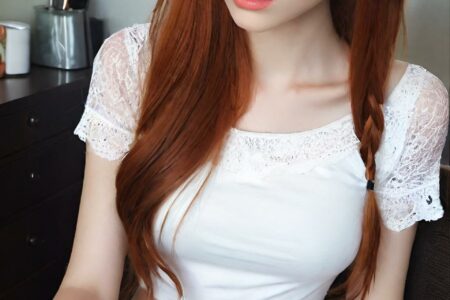 AI girl with red hair wallpaper