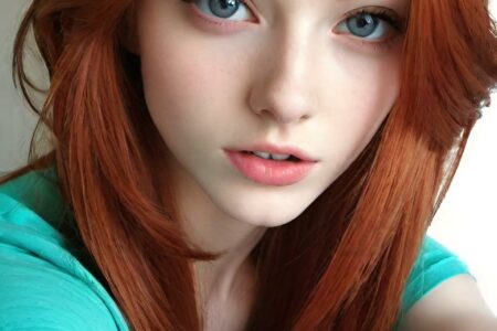 AI girl with red hair wallpaper
