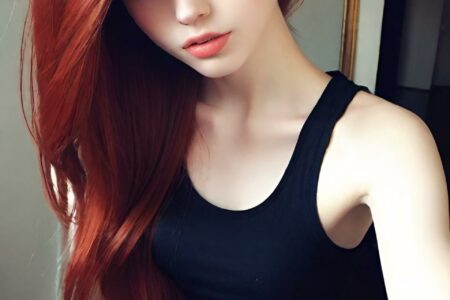 AI girl with red hair wallpaper