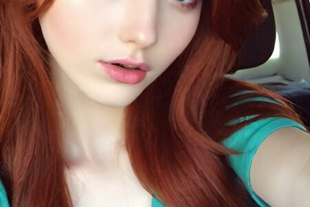 AI girl with red hair wallpaper