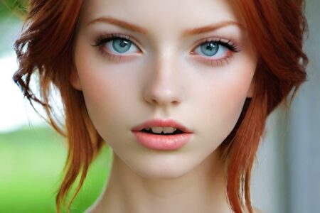 AI girl with red hair wallpaper