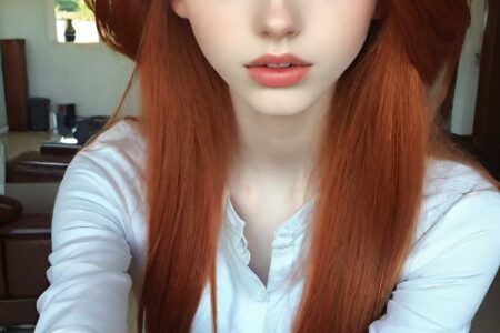 AI girl with red hair wallpaper